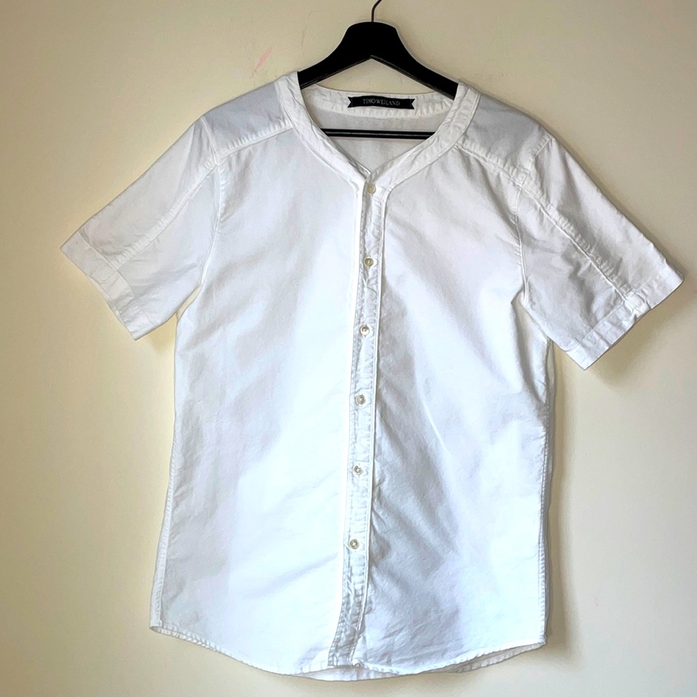 Timo Weiland cotton Button Down Shirt Short Sleeve white collarless Designer